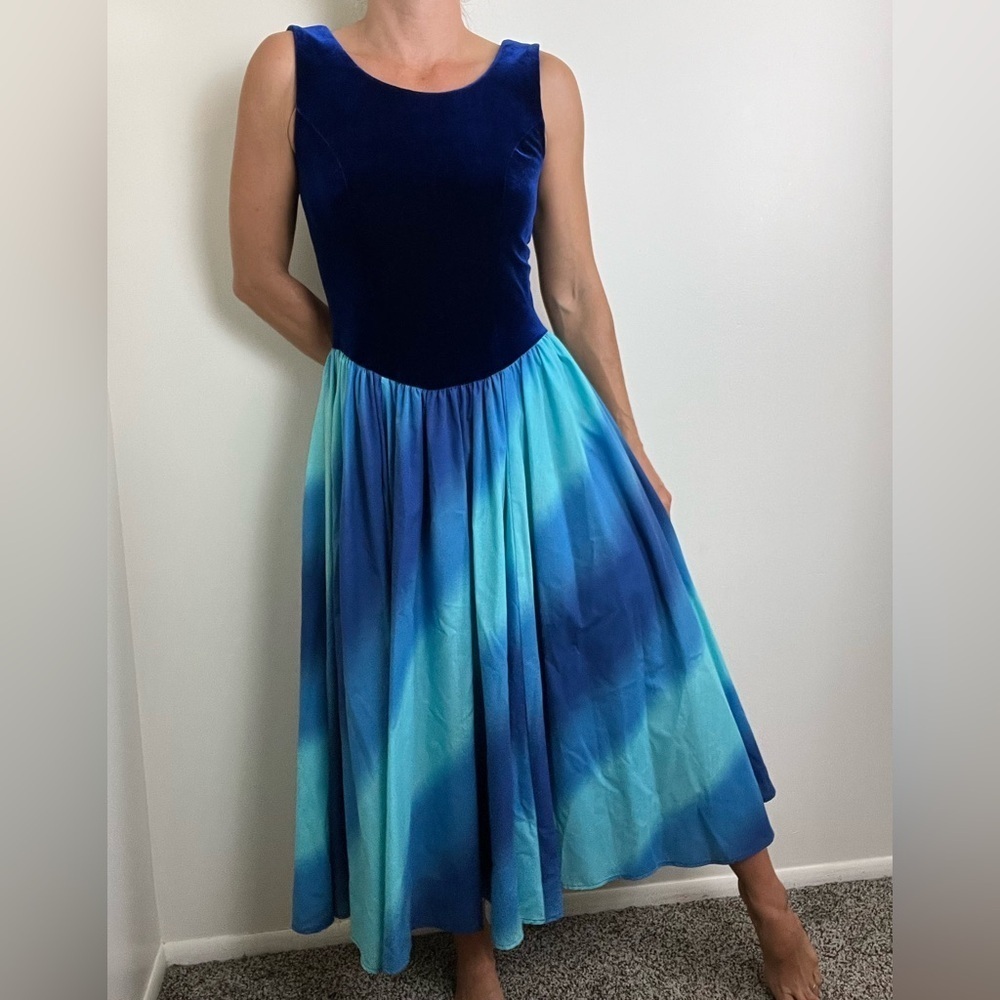 Vintage u’i no! Hawaiian Velvet Velour Hula Ombré Mermaid Dress